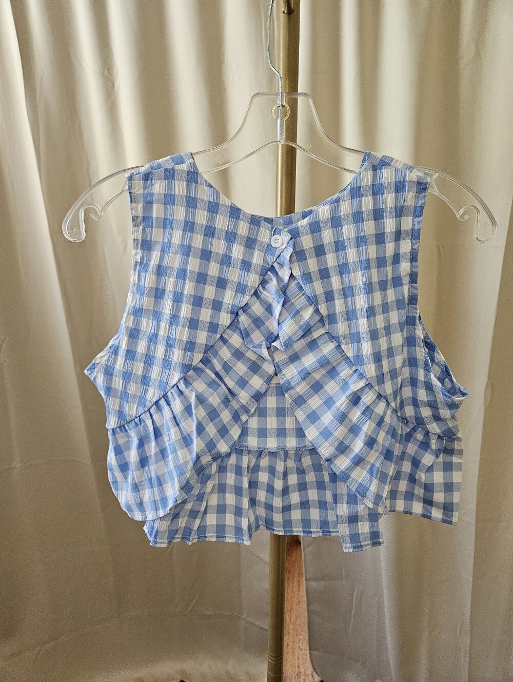 Blue & White Gingham 2-Piece Set | Open Back Top & Wide Leg Pants - Picture 5 of 5